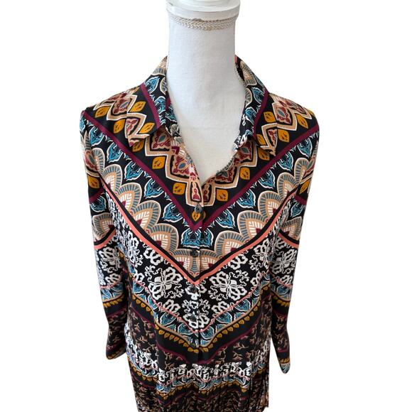 Laundry Shelli Segal Long Sleeve Boho Print Mini Dress S - Picture 2 of 6